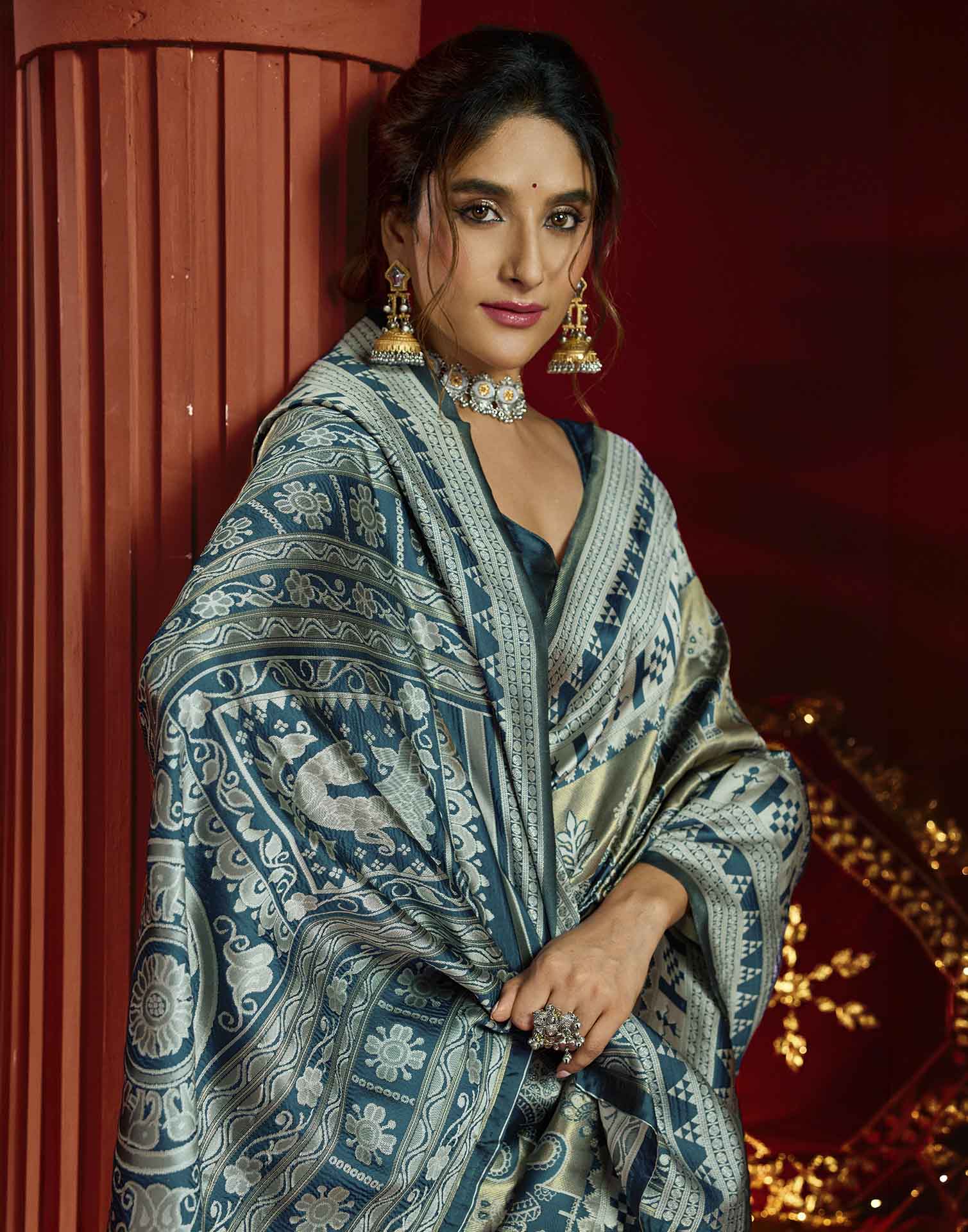 Teal Green Silk Woven Baluchari Saree