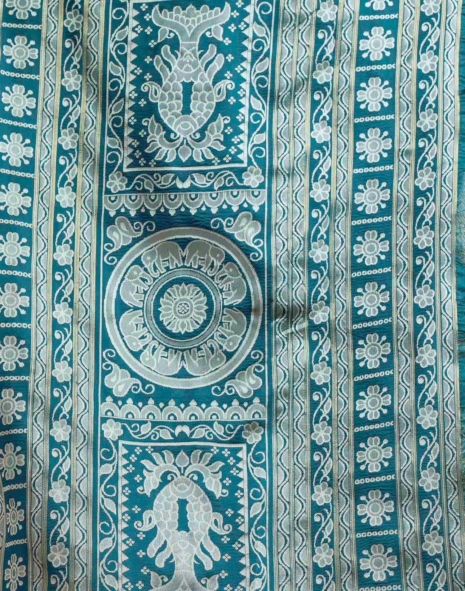 Teal Green Silk Woven Baluchari Saree