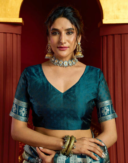 Teal Green Silk Woven Baluchari Saree