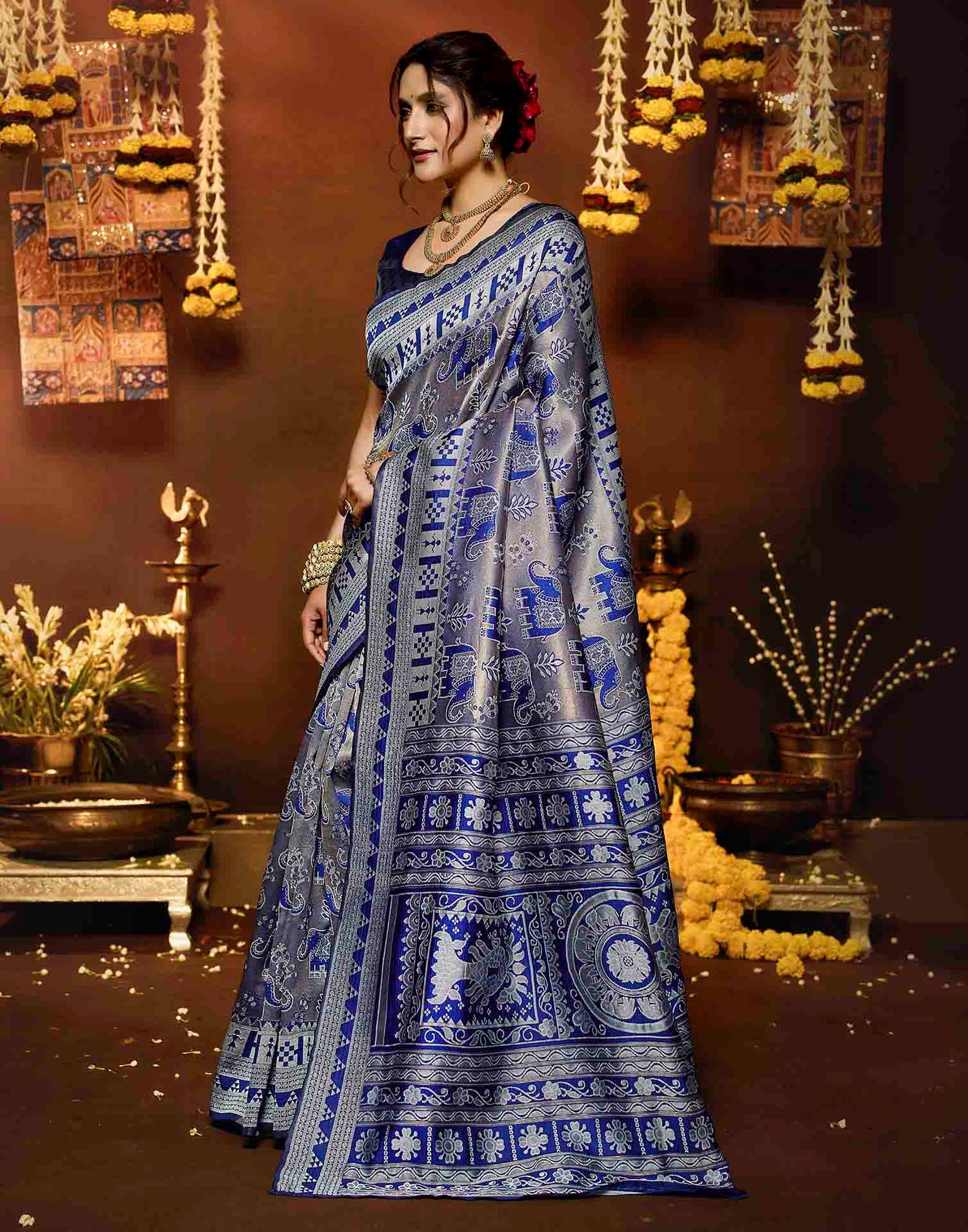 Blue Silk Woven Baluchari Saree