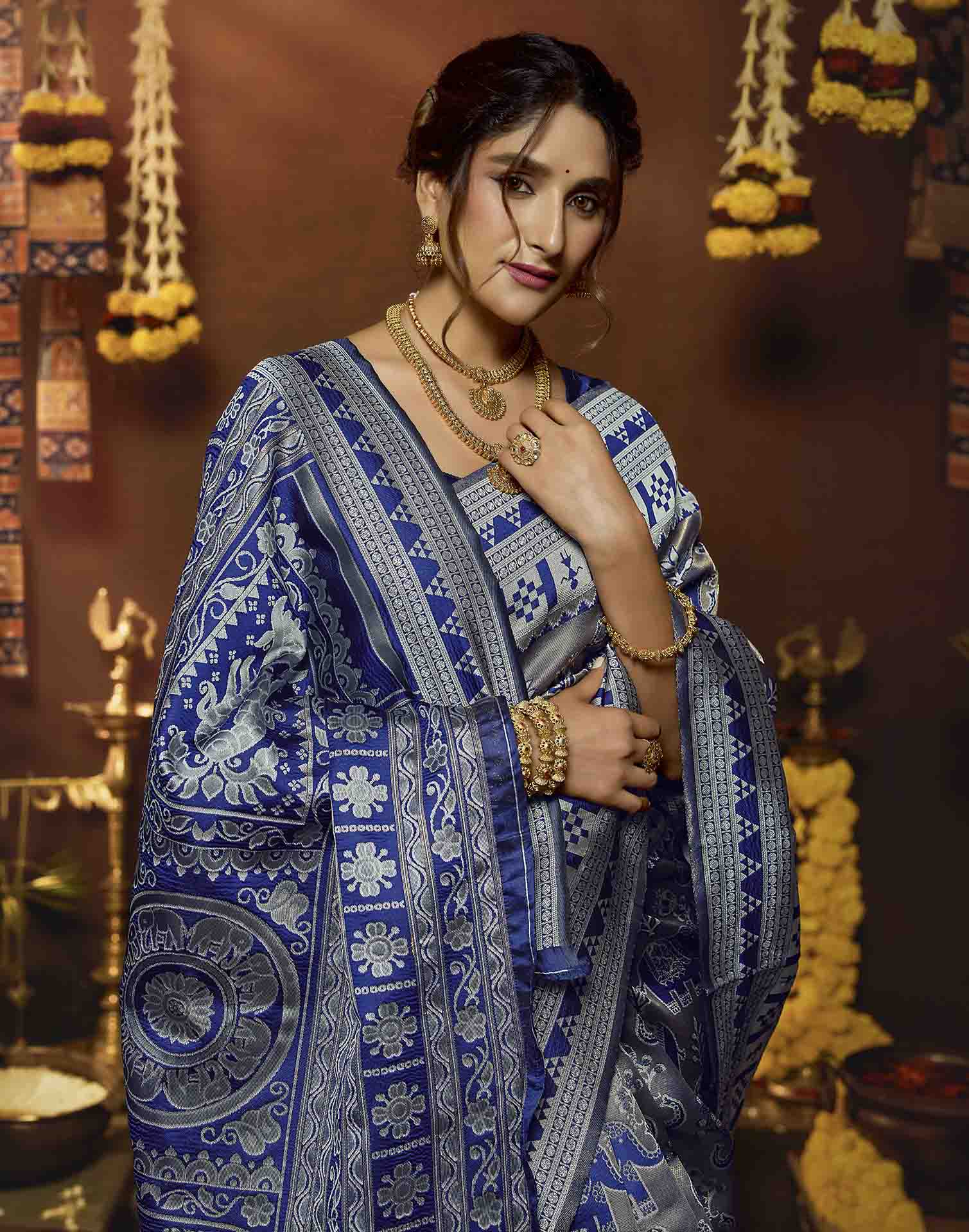 Blue Silk Woven Baluchari Saree