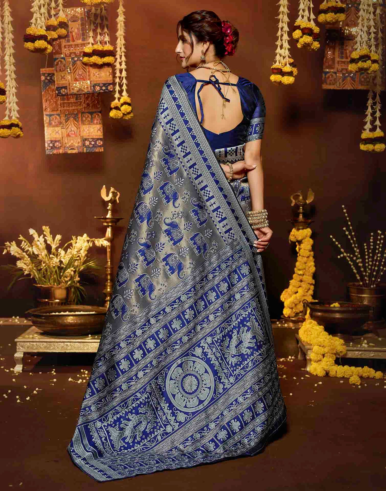 Blue Silk Woven Baluchari Saree