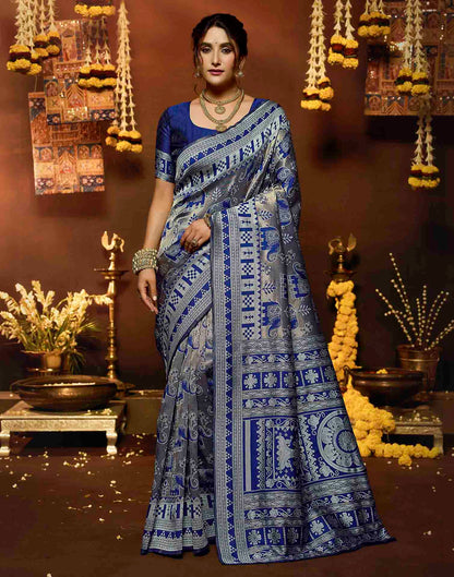 Blue Silk Woven Baluchari Saree