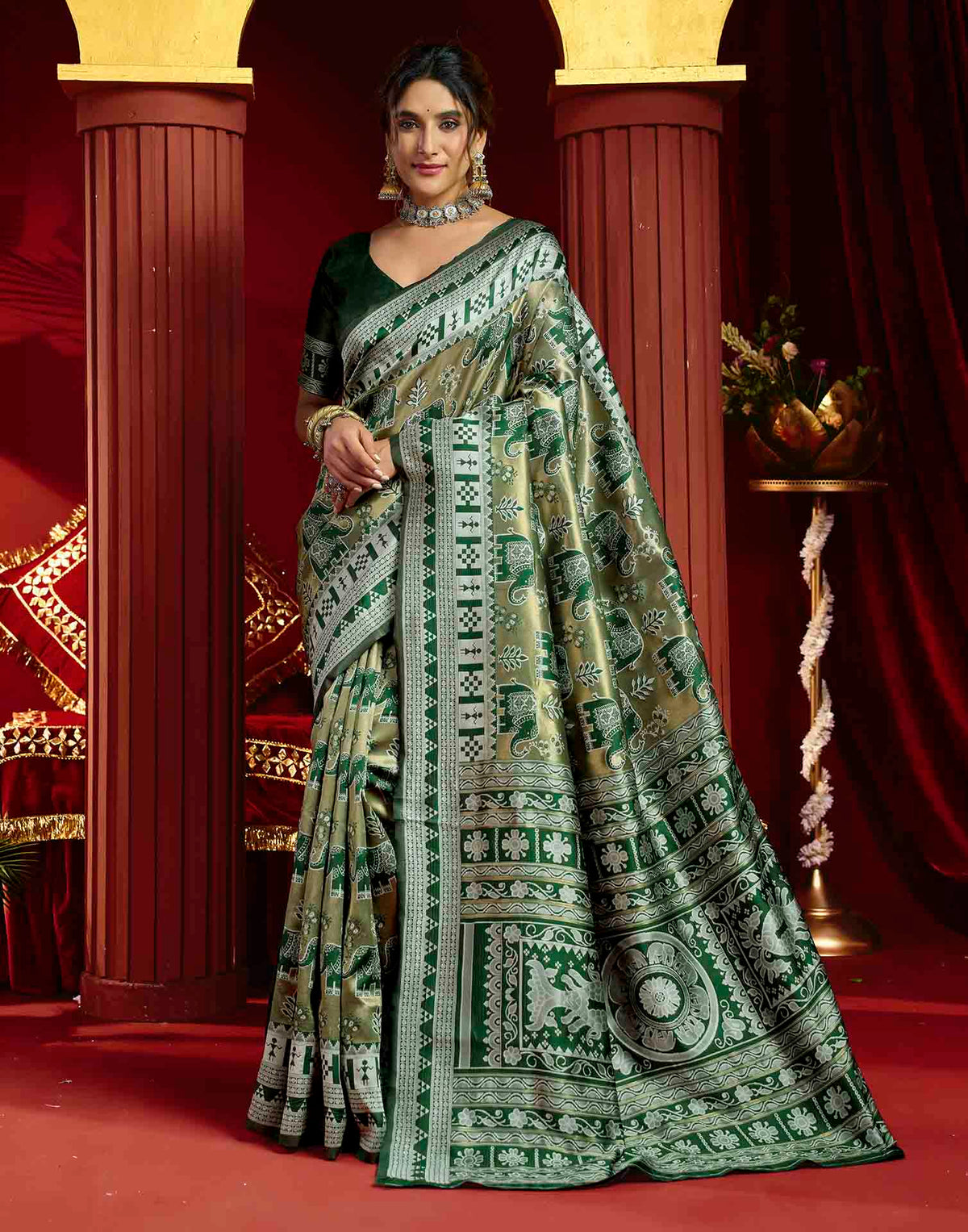 Green Silk Woven Baluchari Saree