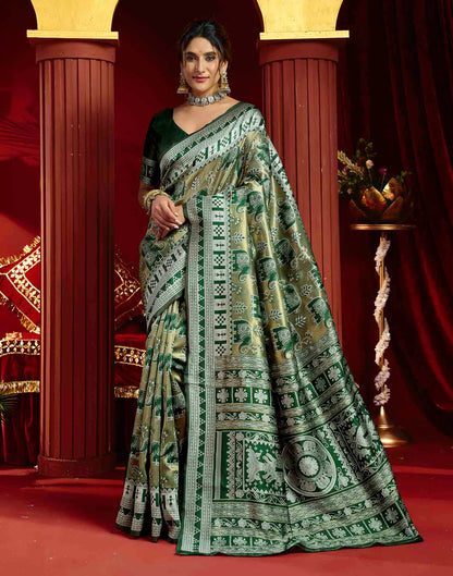 Green Silk Woven Baluchari Saree