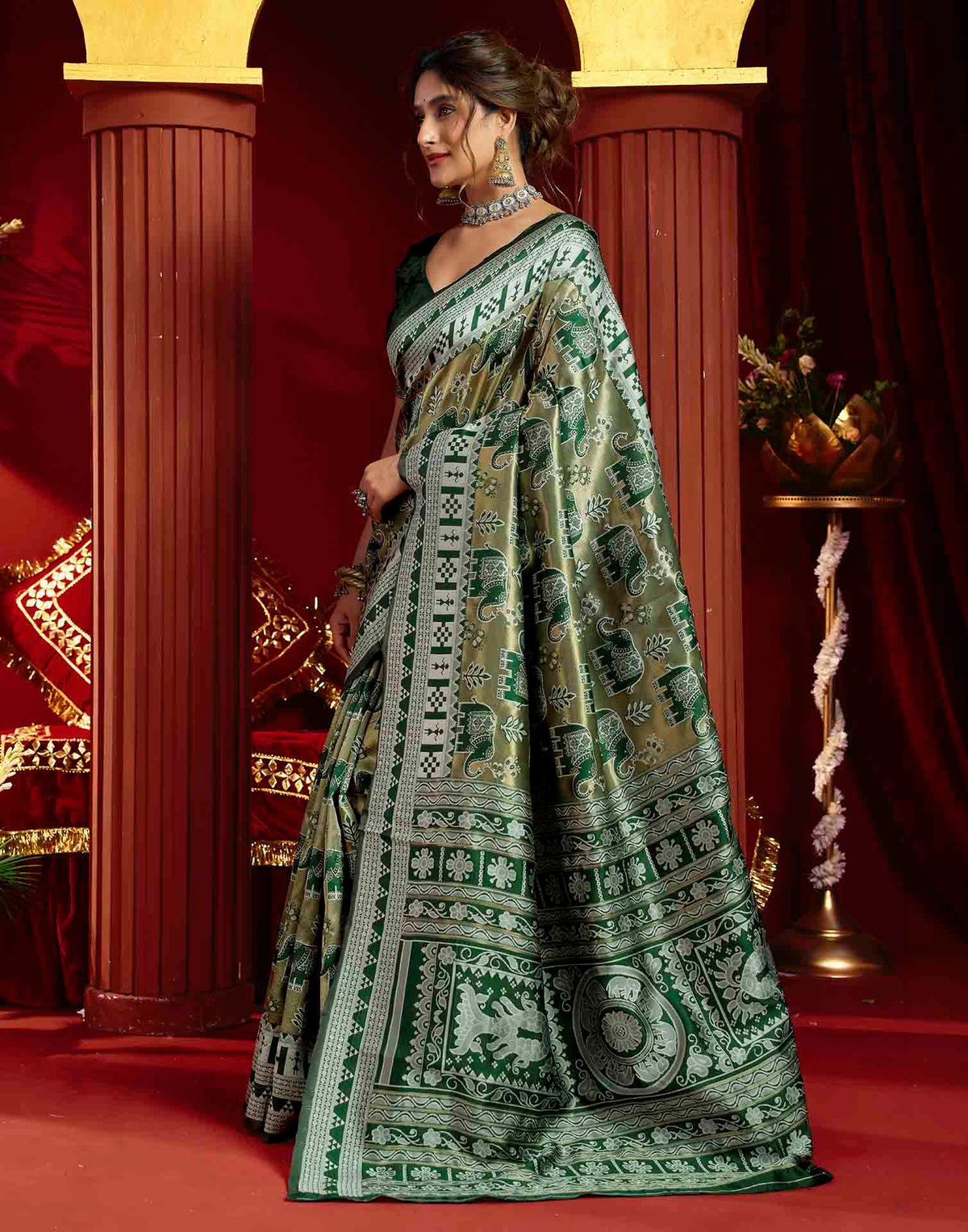 Green Silk Woven Baluchari Saree
