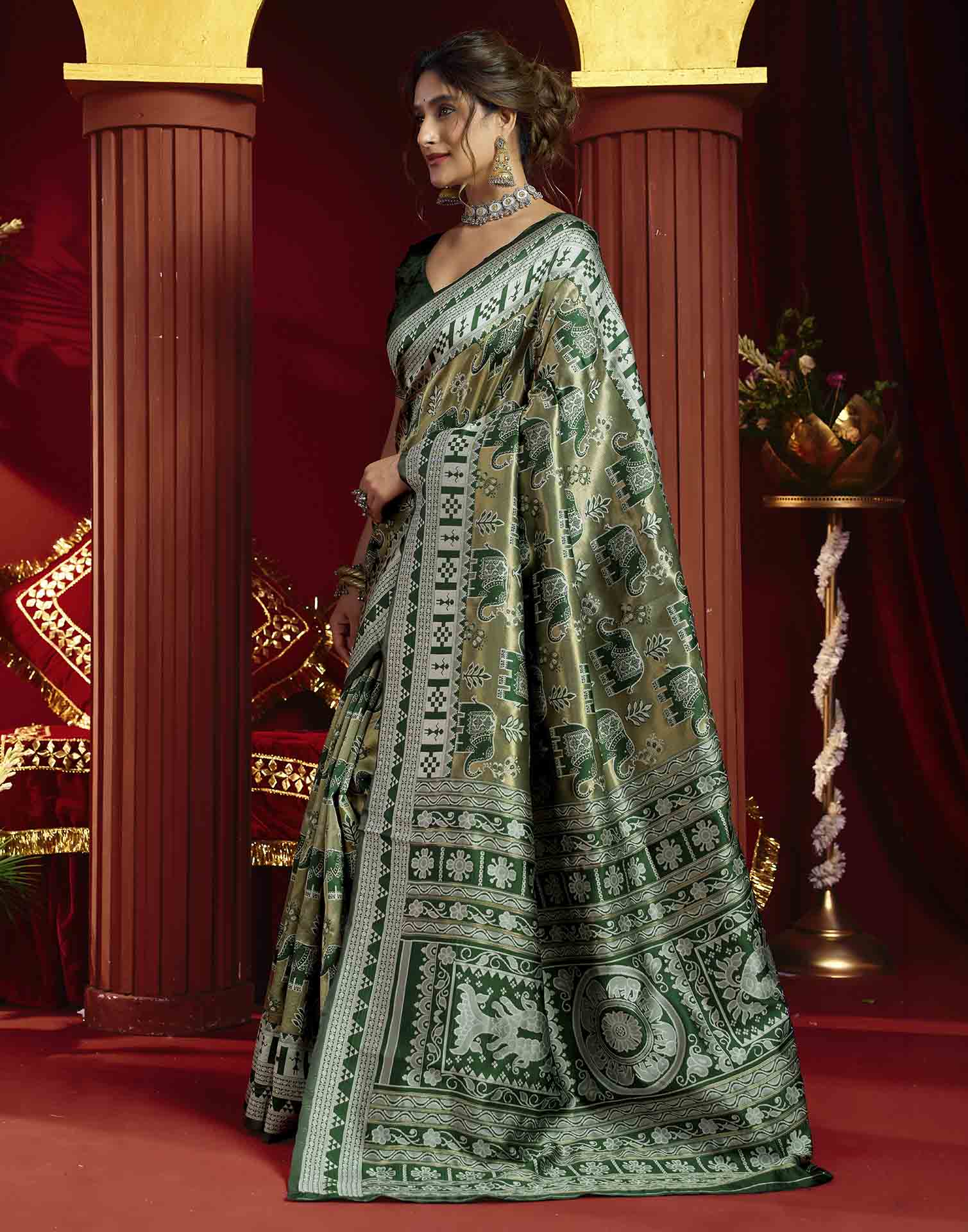 Green Silk Woven Baluchari Saree
