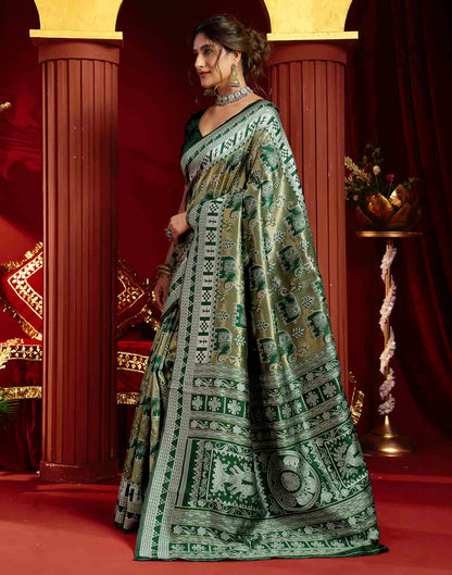 Green Silk Woven Baluchari Saree