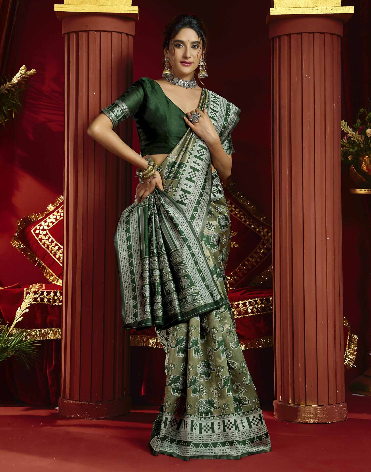 Green Silk Woven Baluchari Saree