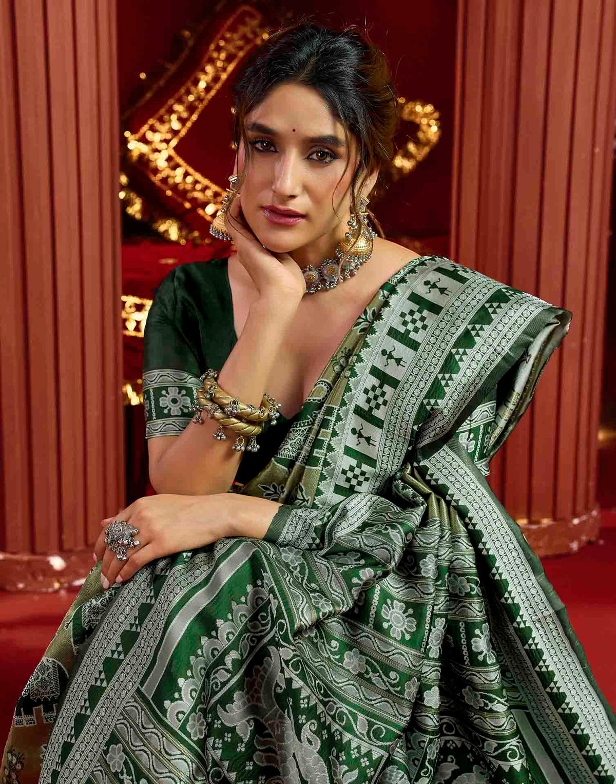 Green Silk Woven Baluchari Saree