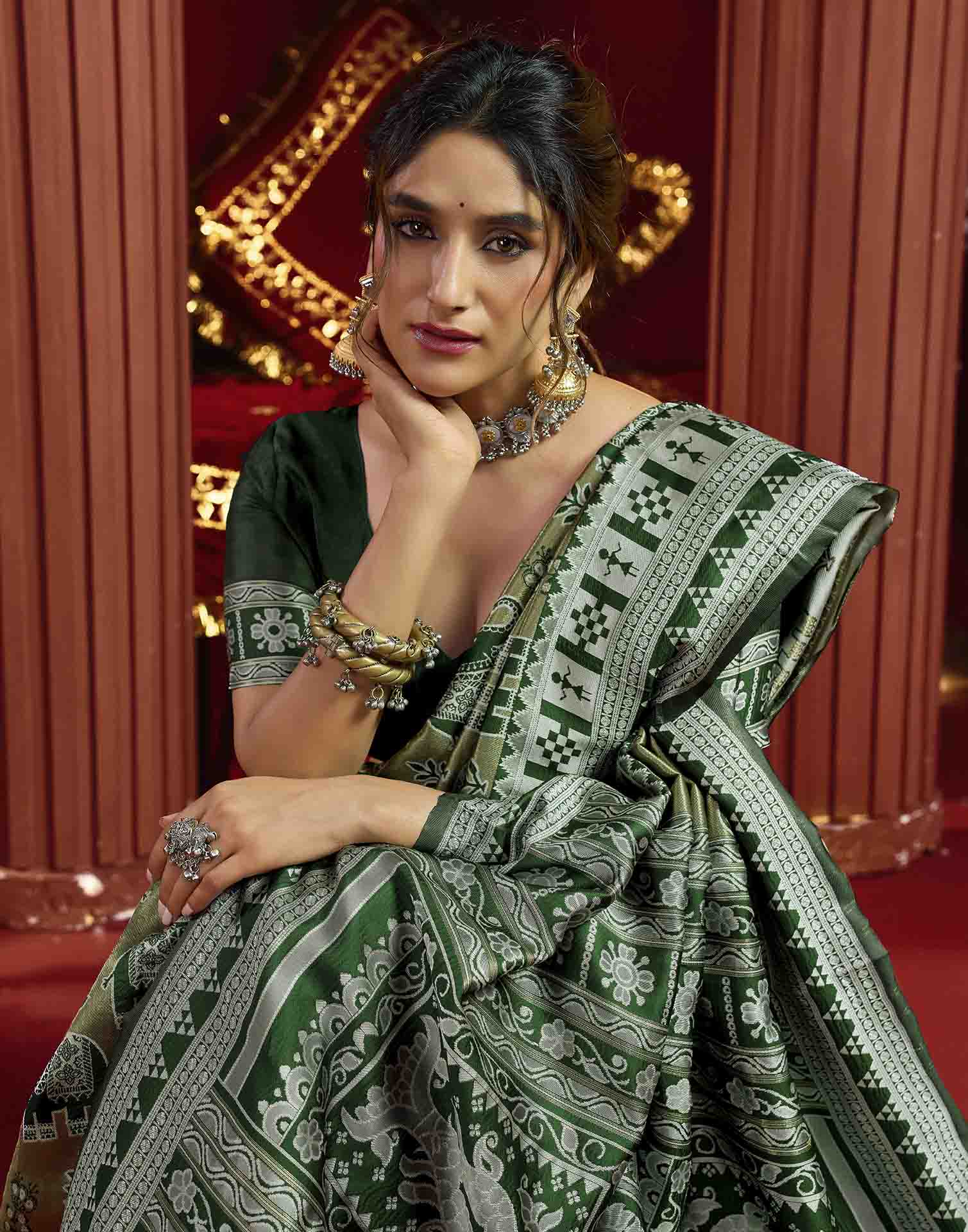 Green Silk Woven Baluchari Saree