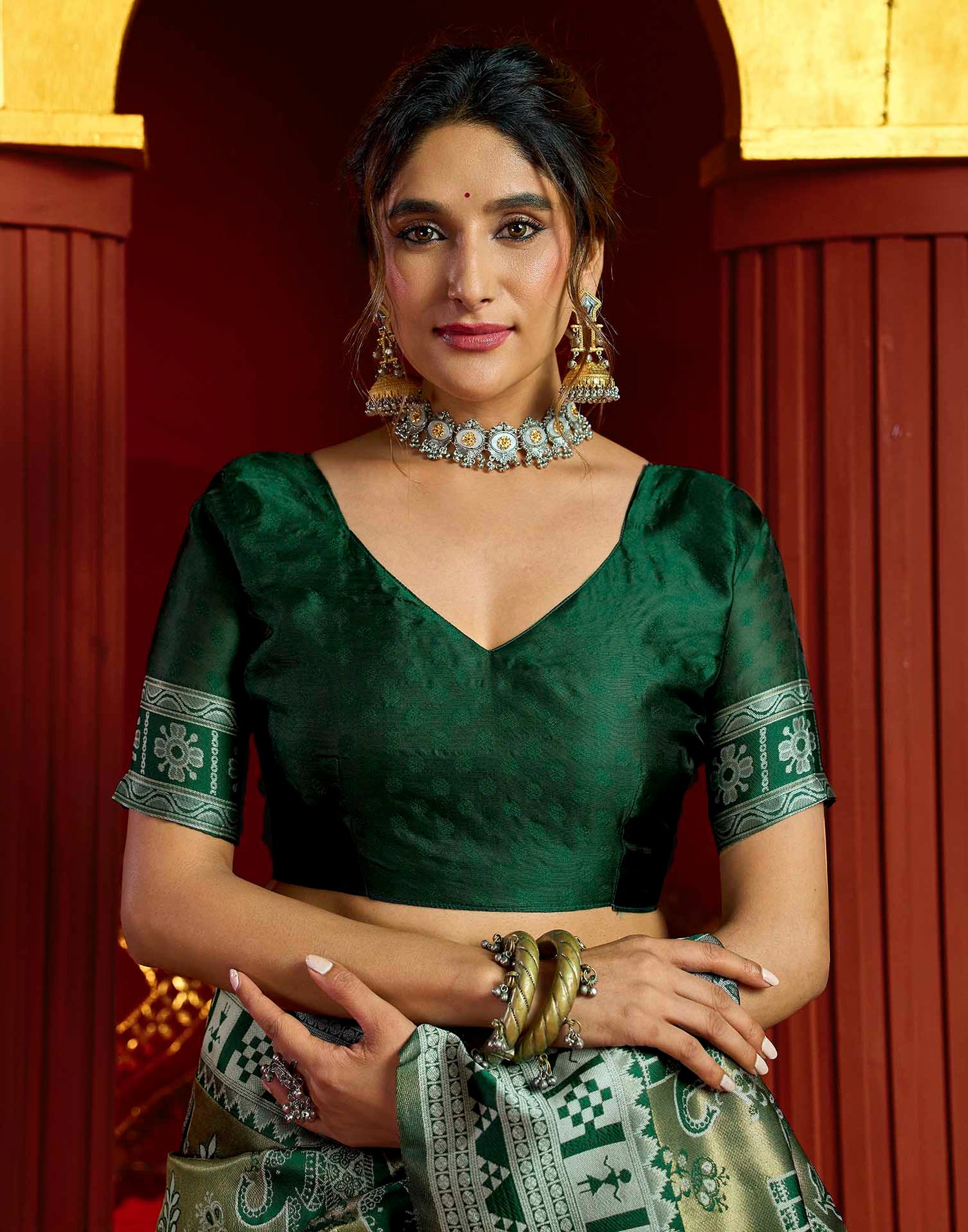 Green Silk Woven Baluchari Saree