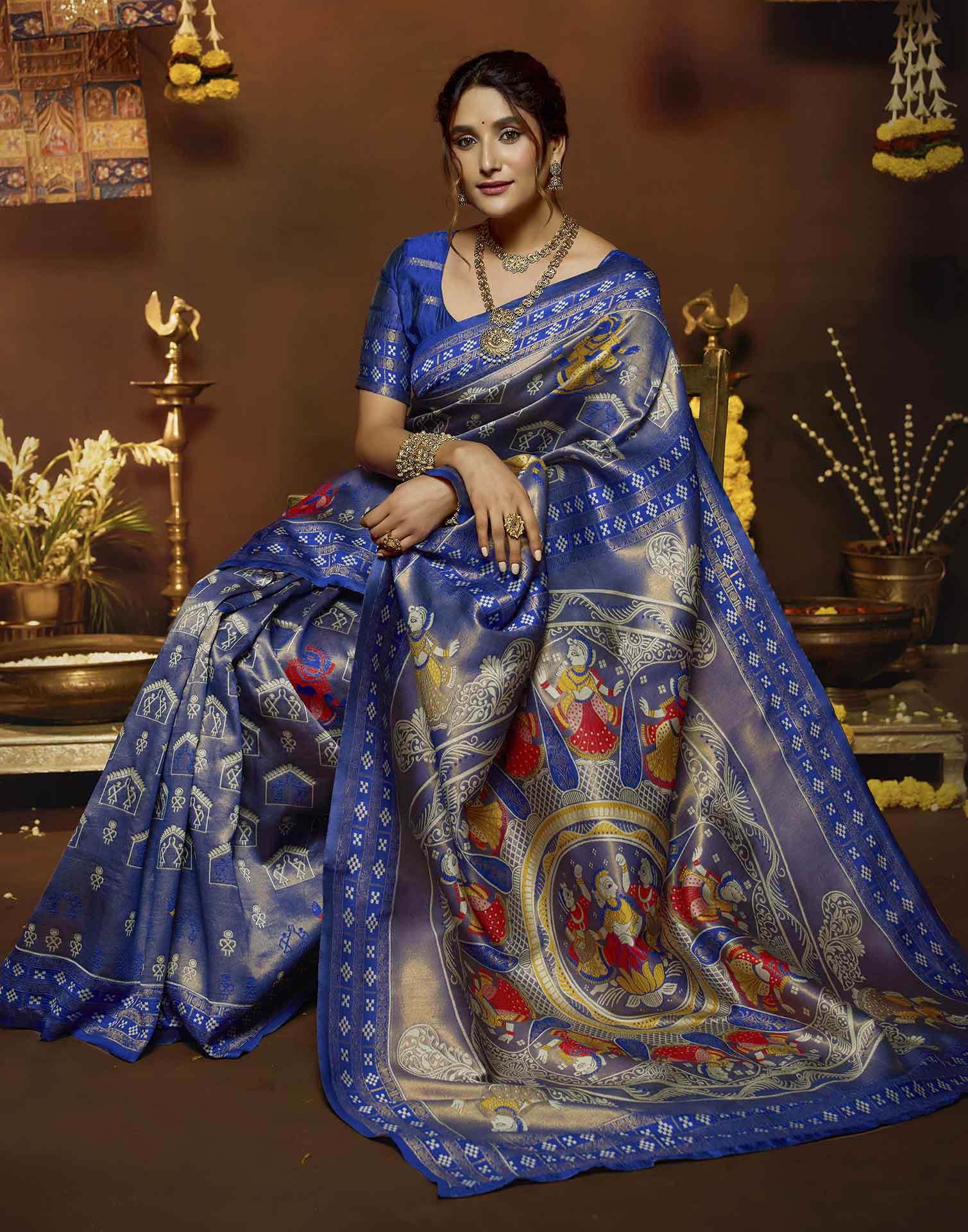 Blue Silk Woven Baluchari Saree