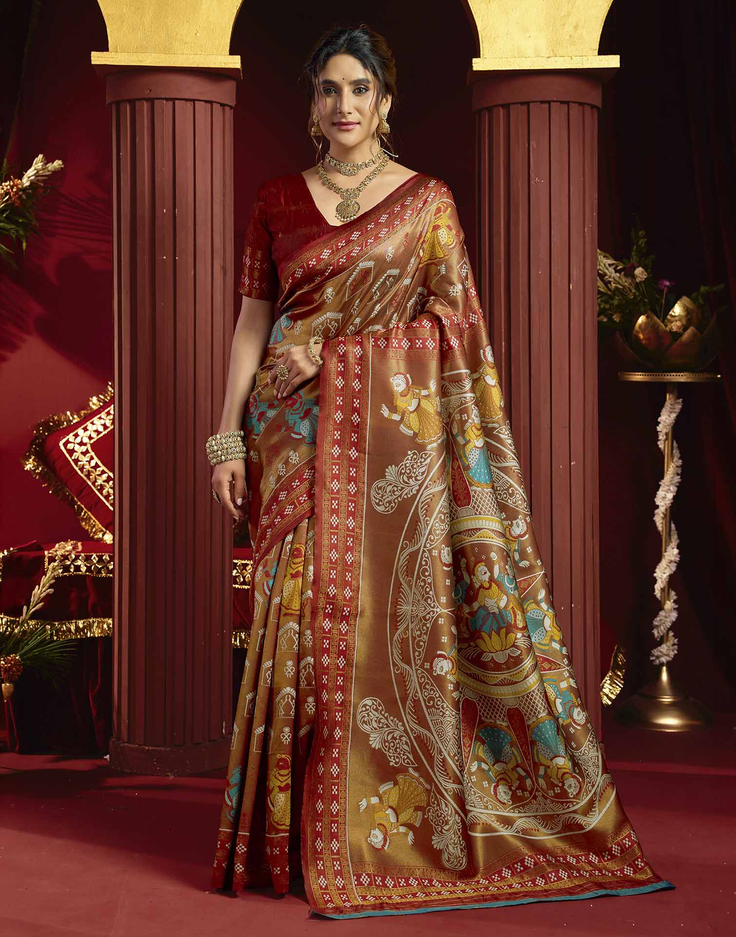 Orange Silk Woven Baluchari Saree