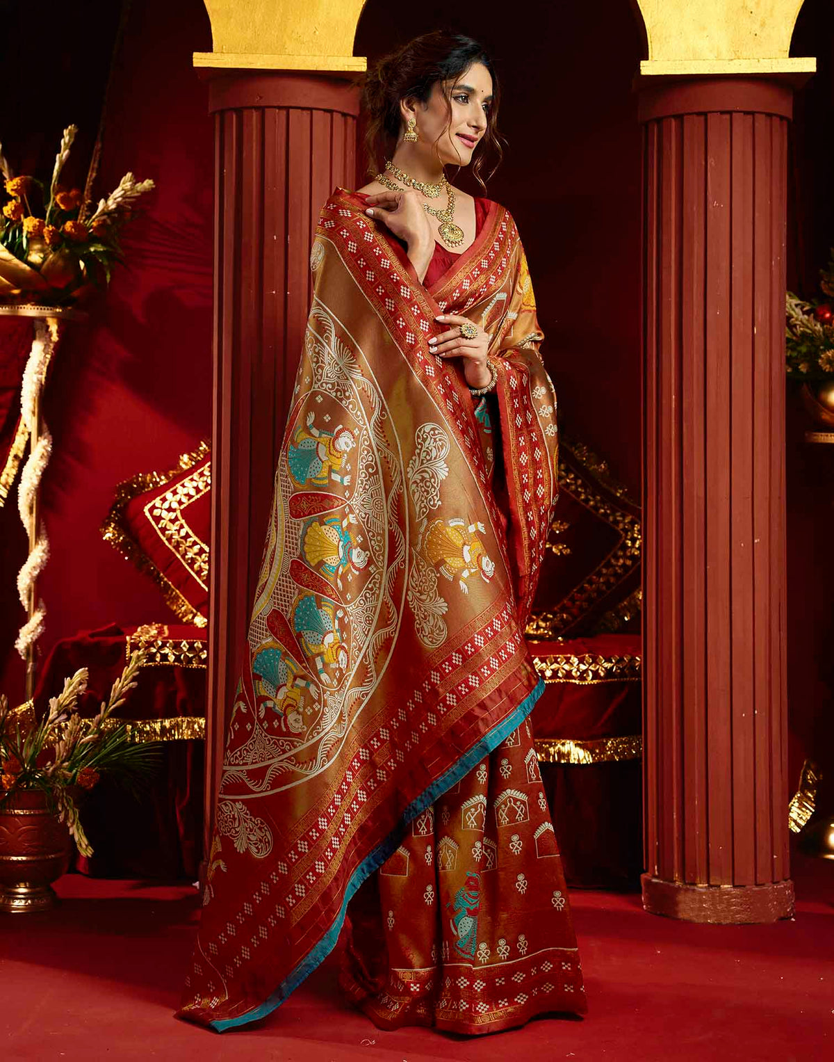 Orange Silk Woven Baluchari Saree