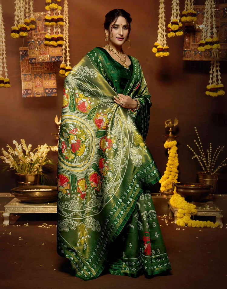 Green Silk Woven Baluchari Saree