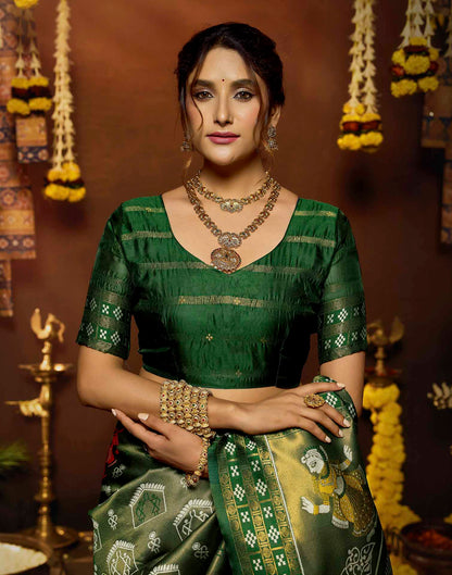 Green Silk Woven Baluchari Saree