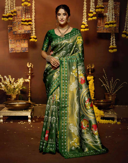 Green Silk Woven Baluchari Saree