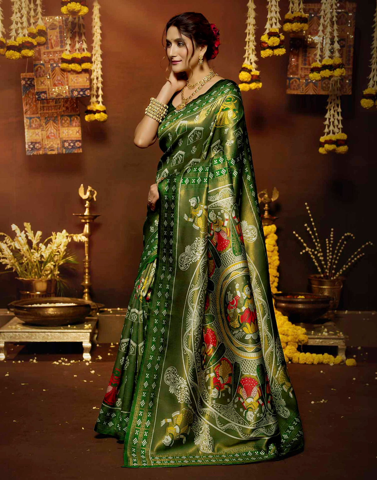 Green Silk Woven Baluchari Saree