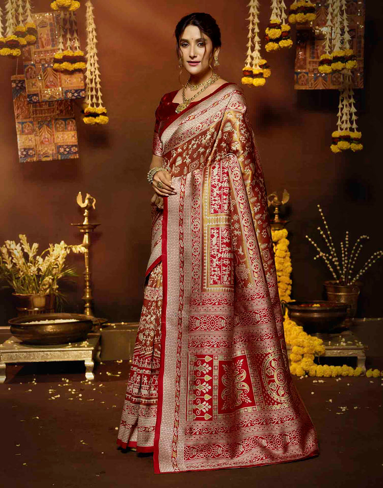 Red Silk Woven Warli Motif Saree