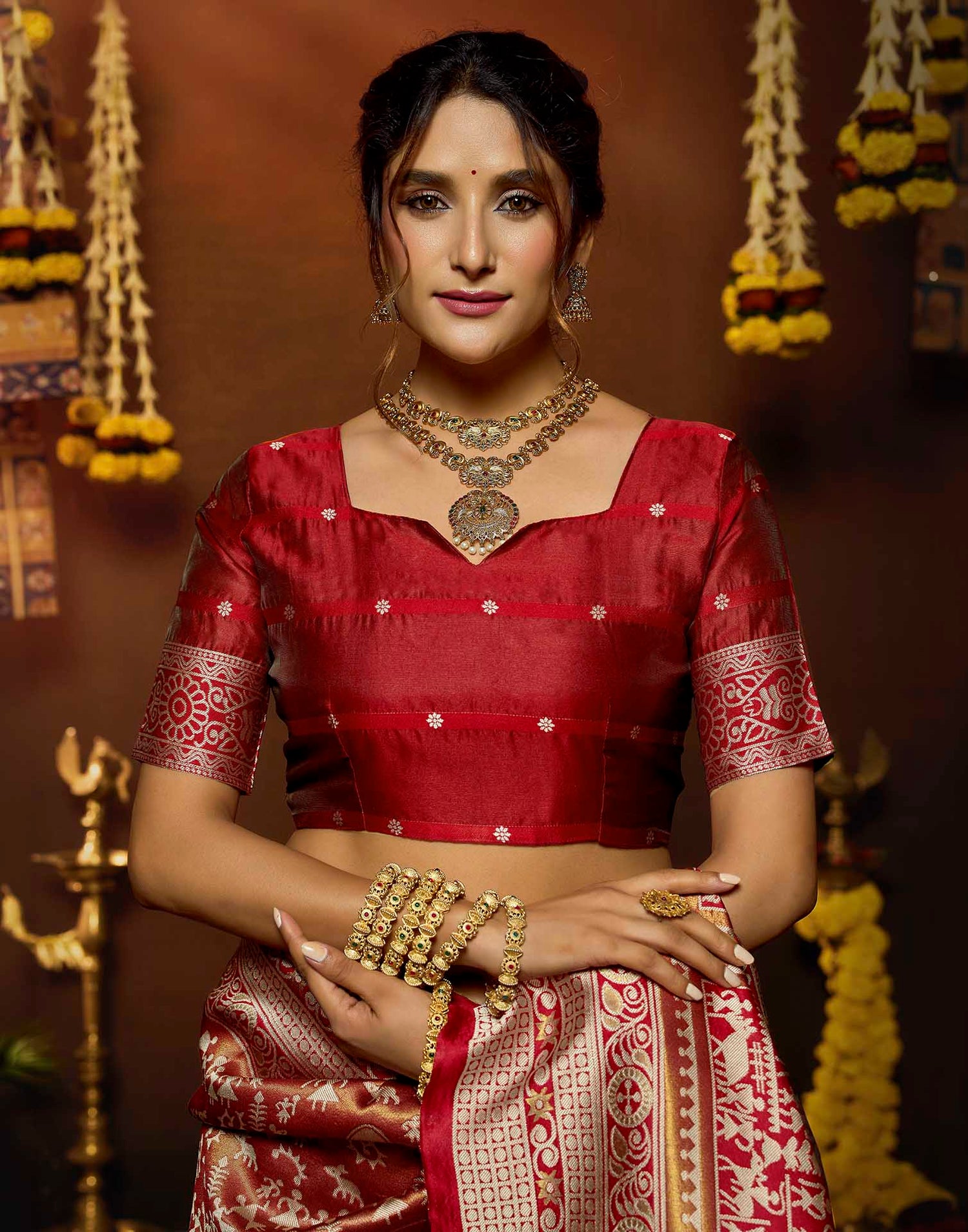 Red Silk Woven Warli Motif Saree