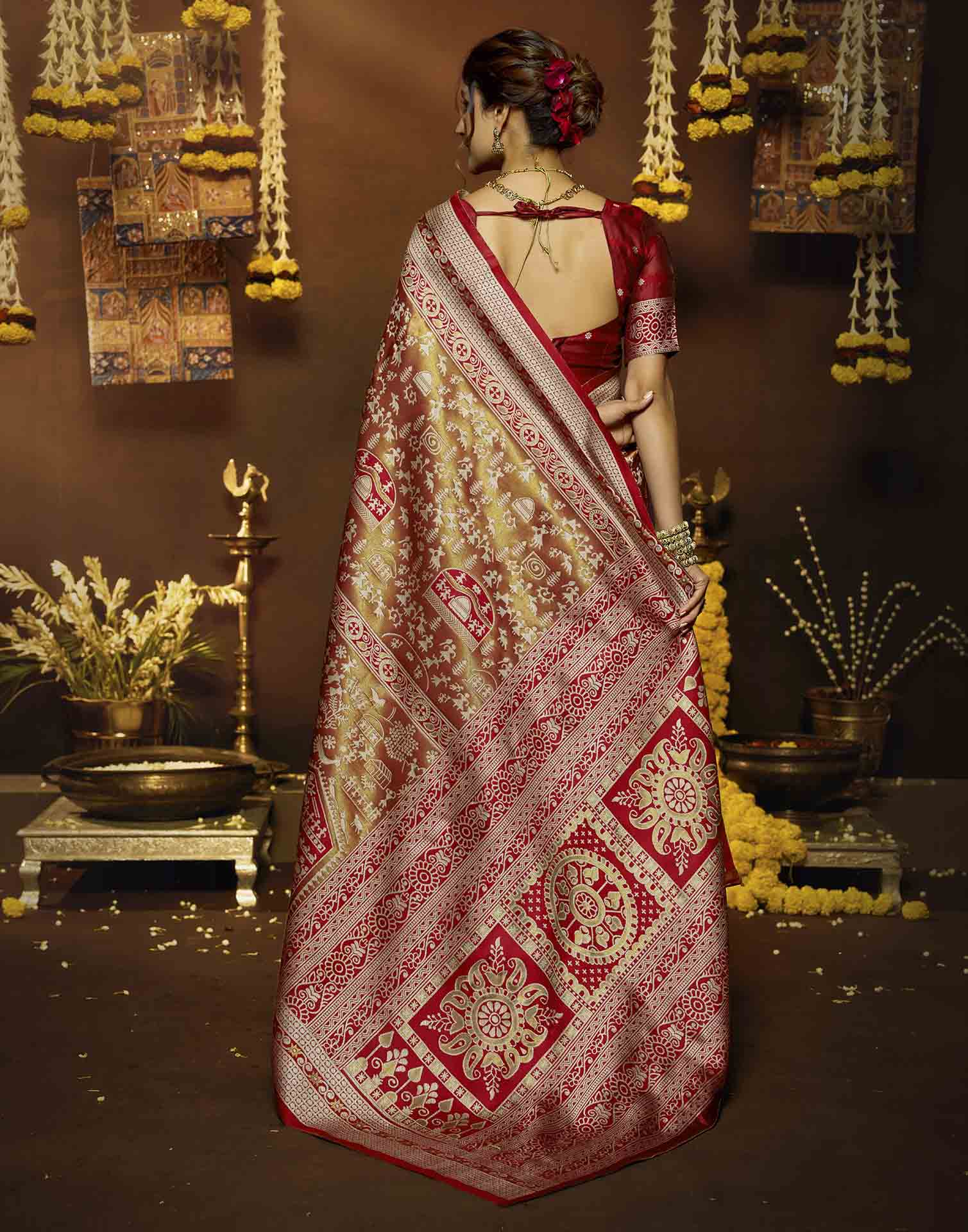 Red Silk Woven Warli Motif Saree