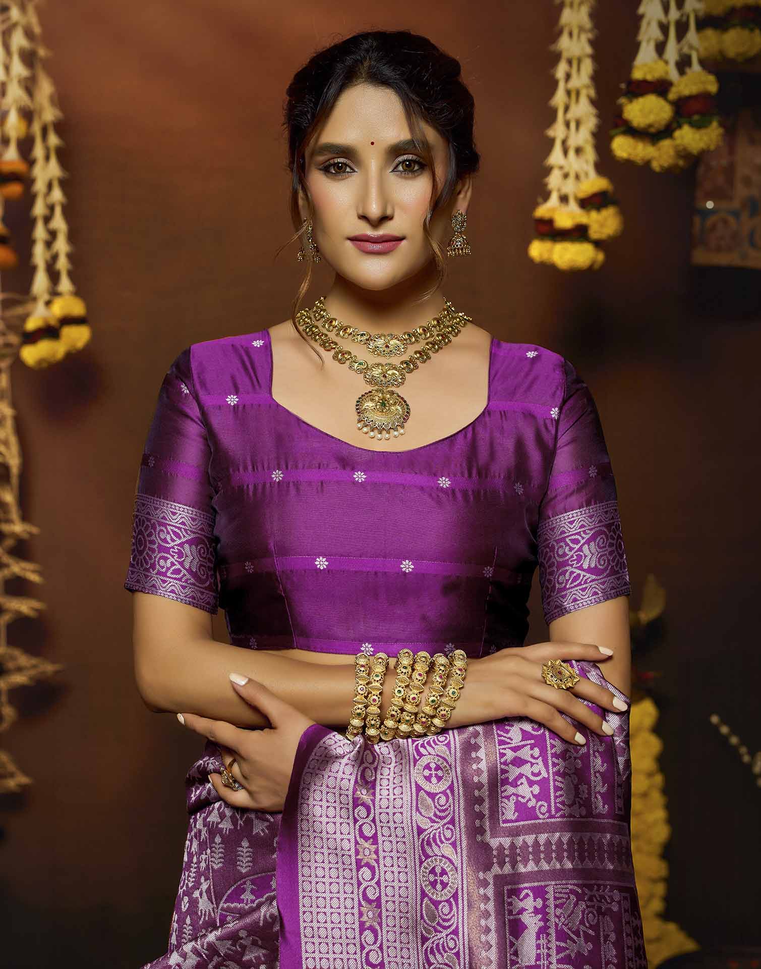 Pink Silk Woven Warli Motif Saree