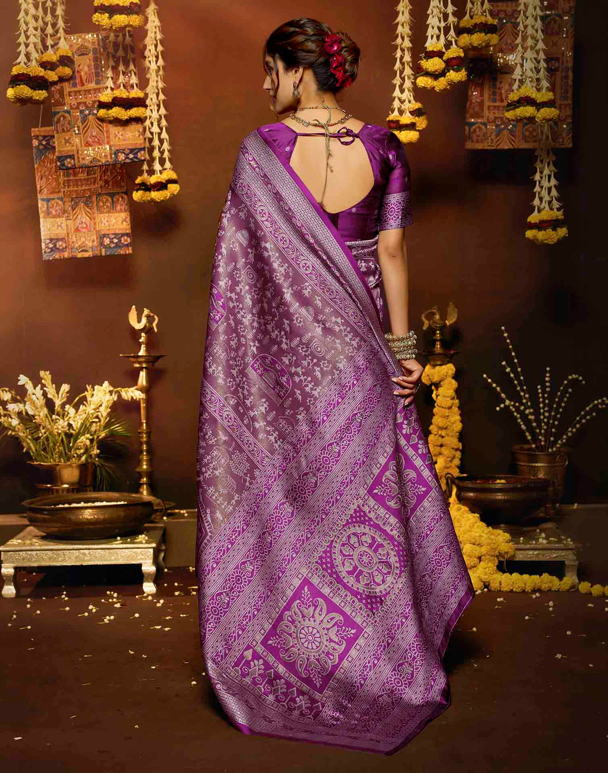 Pink Silk Woven Warli Motif Saree