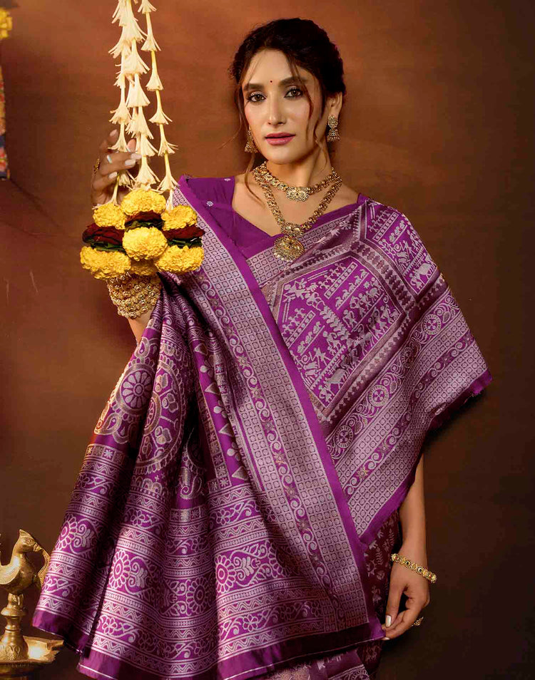 Pink Silk Woven Warli Motif Saree
