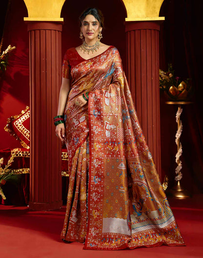 Orange Silk Woven Kalamkari Saree