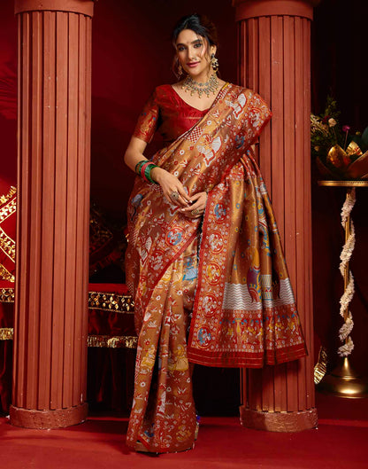 Orange Silk Woven Kalamkari Saree