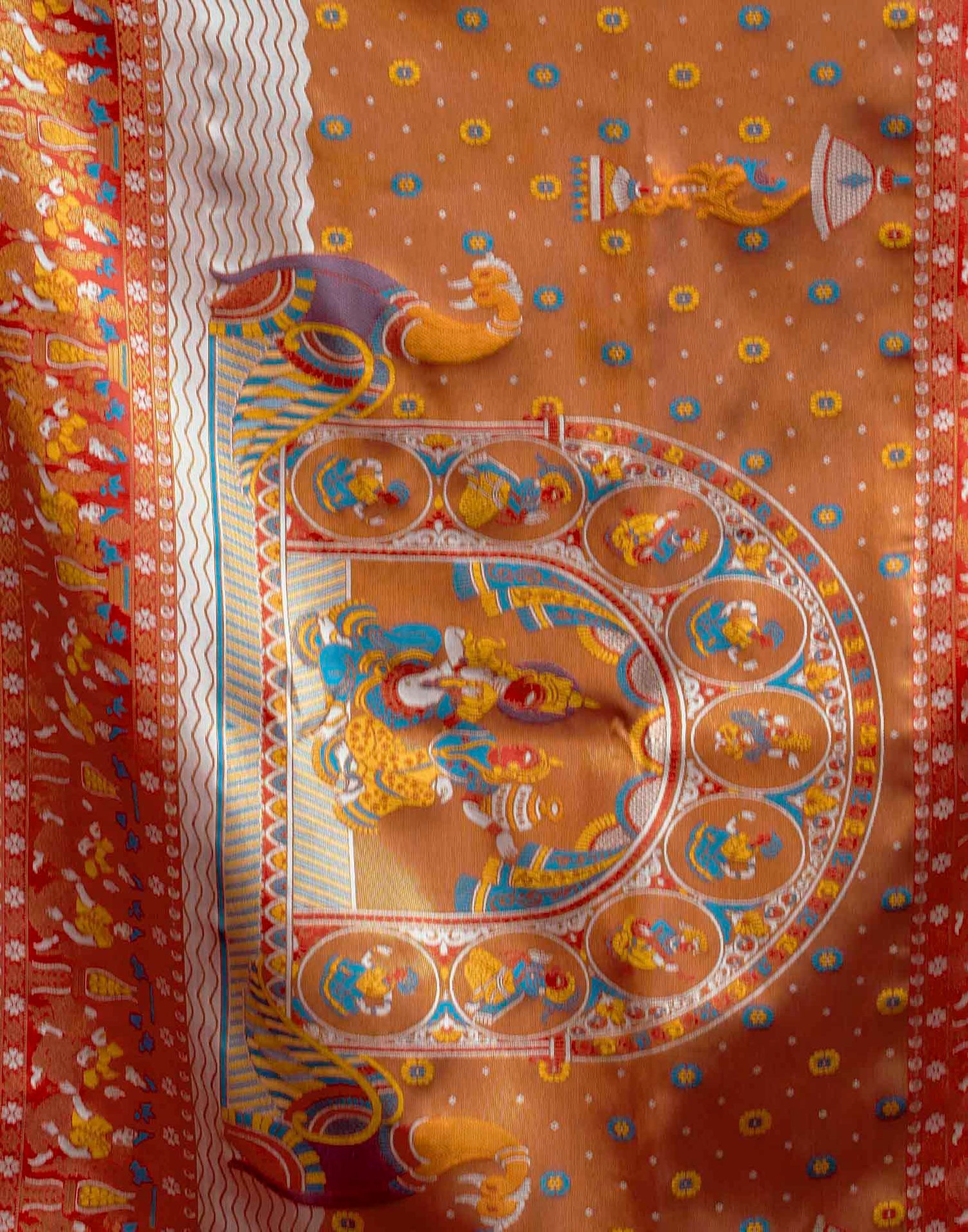 Orange Silk Woven Kalamkari Saree