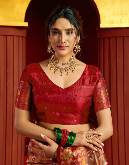 Orange Silk Woven Kalamkari Saree
