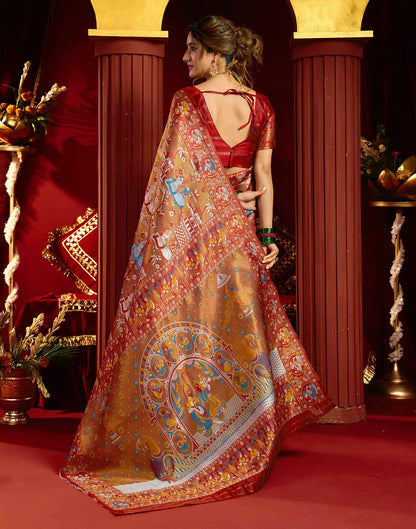 Orange Silk Woven Kalamkari Saree