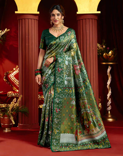 Green Silk Woven Kalamkari Saree