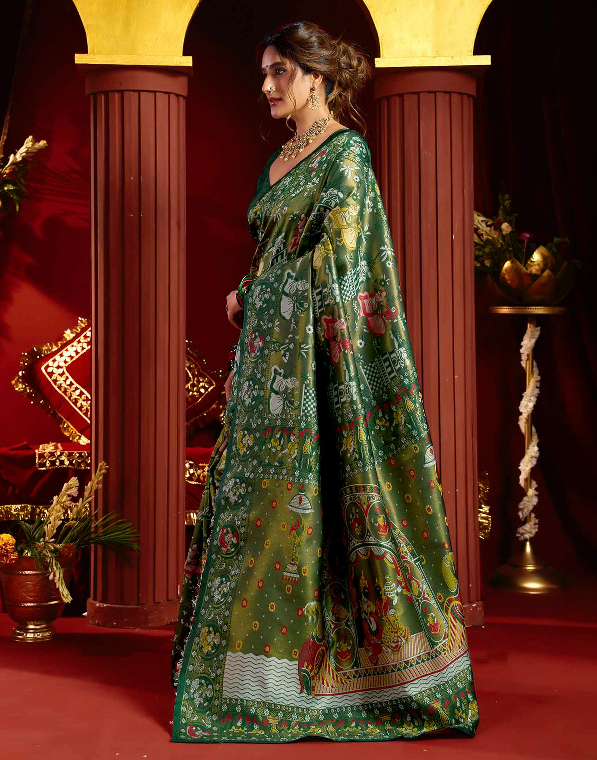 Green Silk Woven Kalamkari Saree