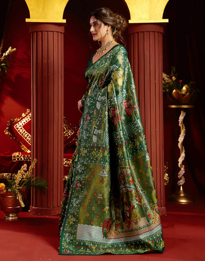 Green Silk Woven Kalamkari Saree