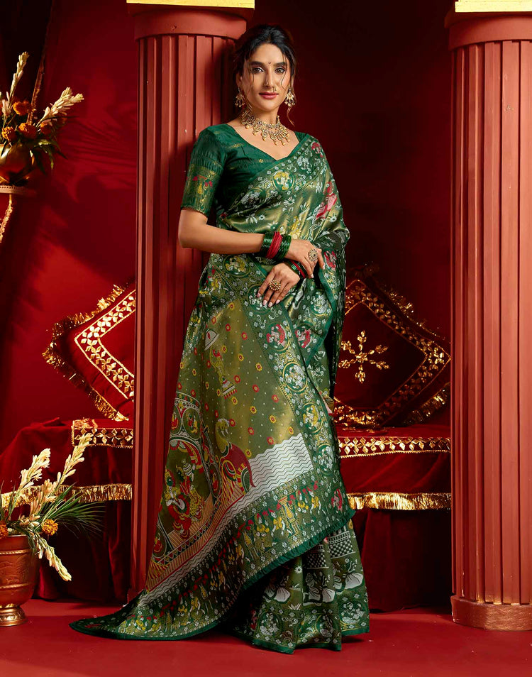 Green Silk Woven Kalamkari Saree