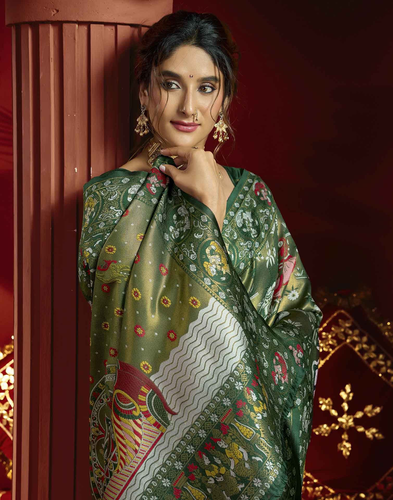 Green Silk Woven Kalamkari Saree