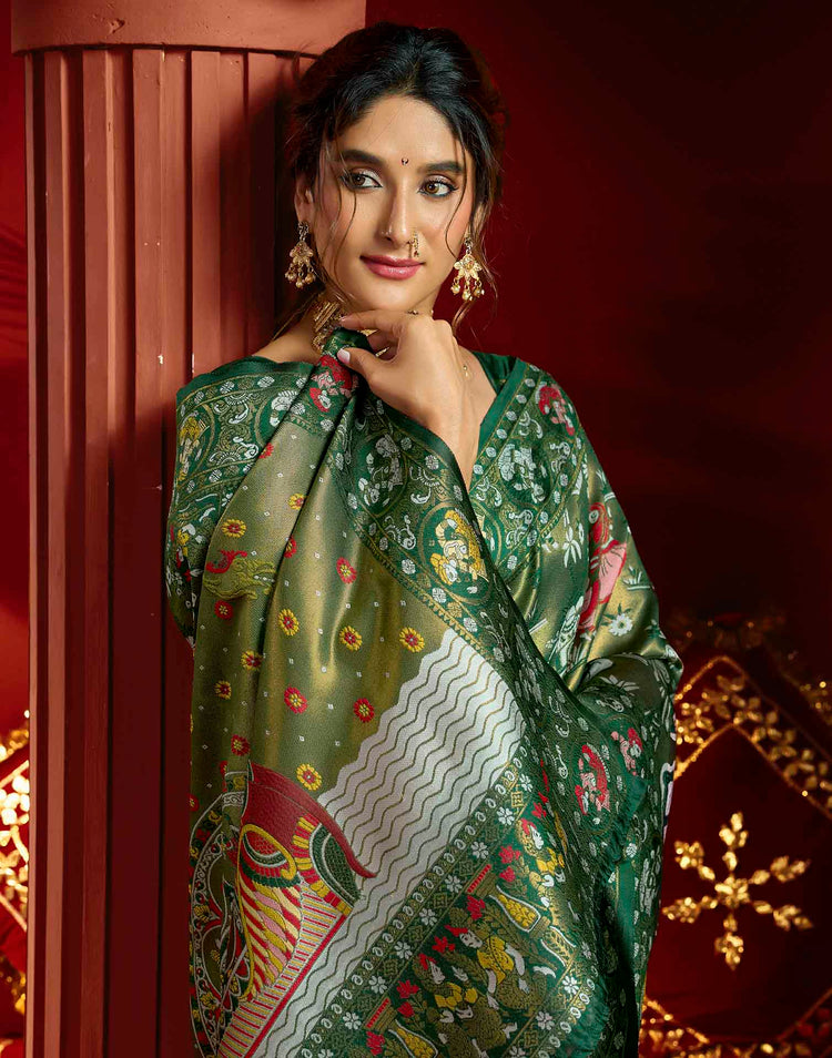 Green Silk Woven Kalamkari Saree