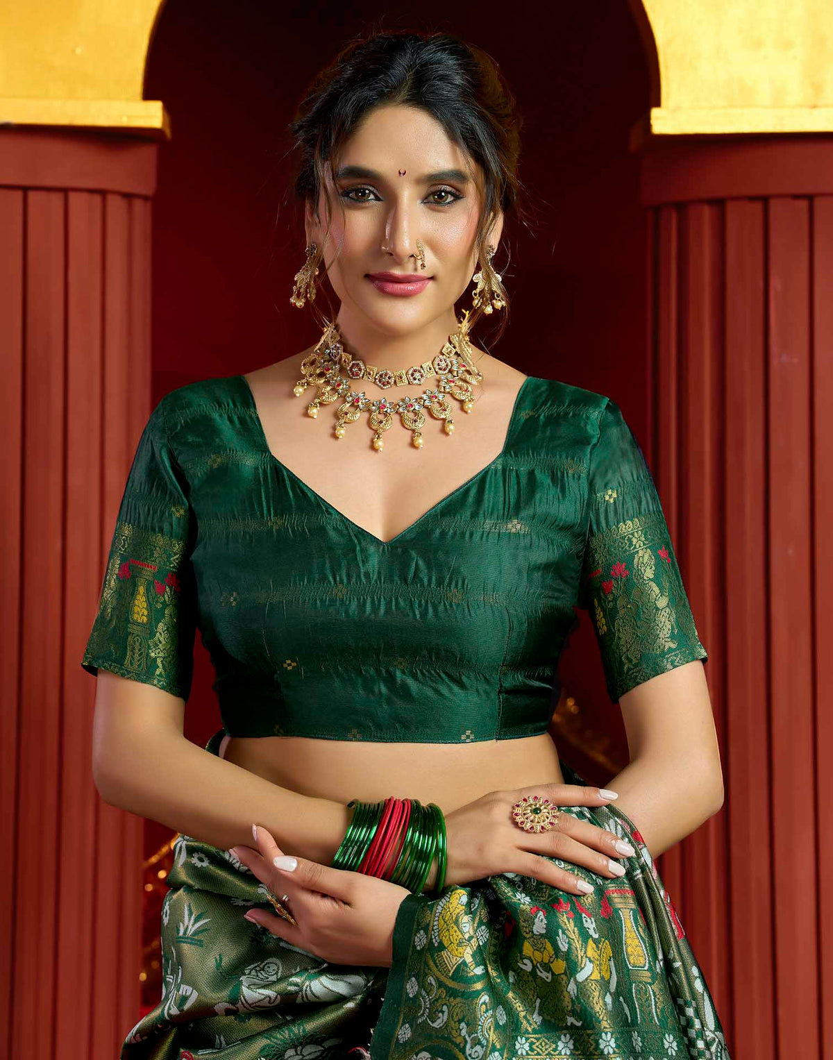 Green Silk Woven Kalamkari Saree