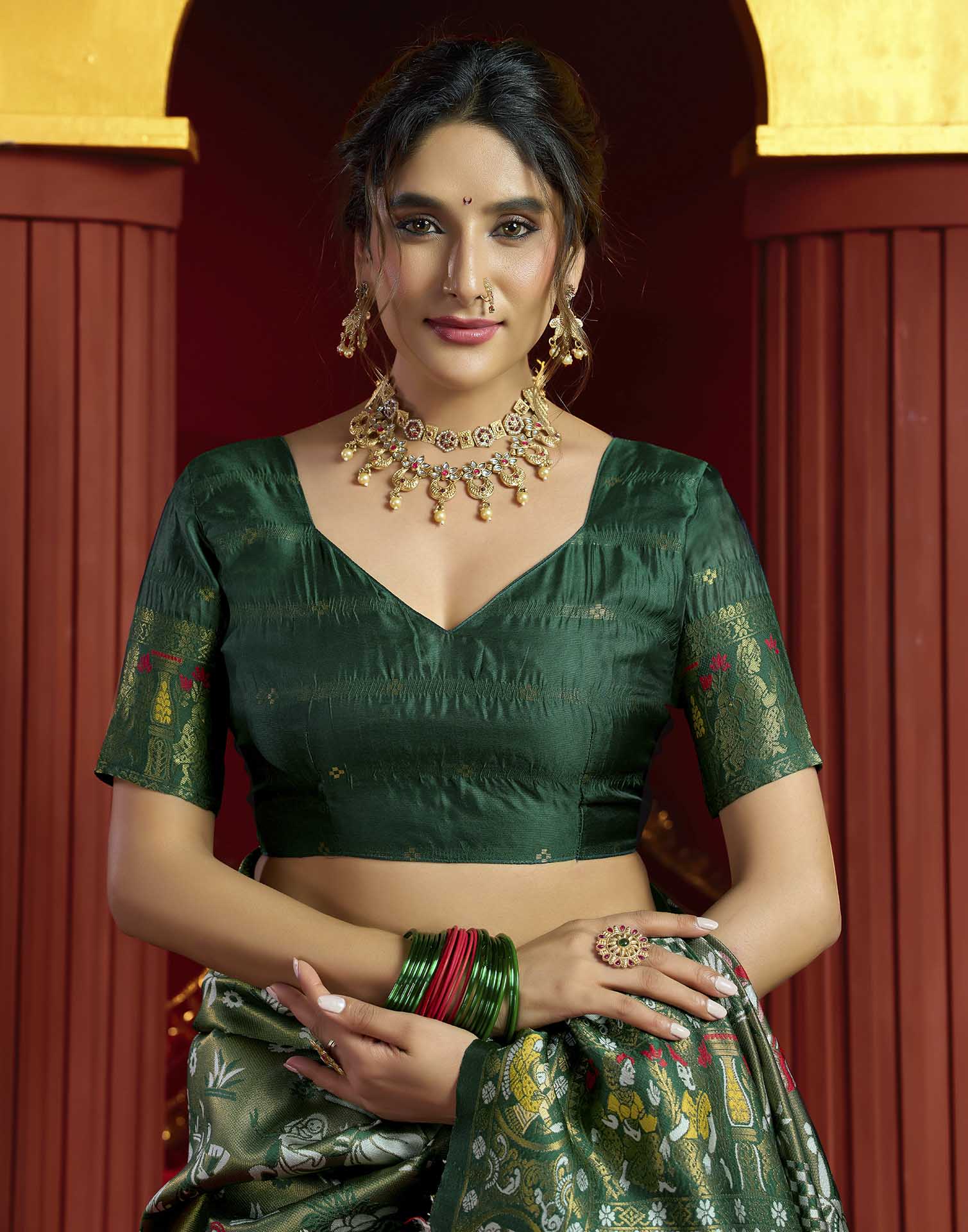 Green Silk Woven Kalamkari Saree
