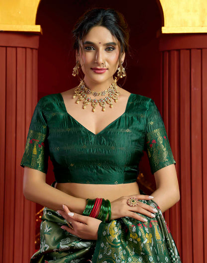 Green Silk Woven Kalamkari Saree