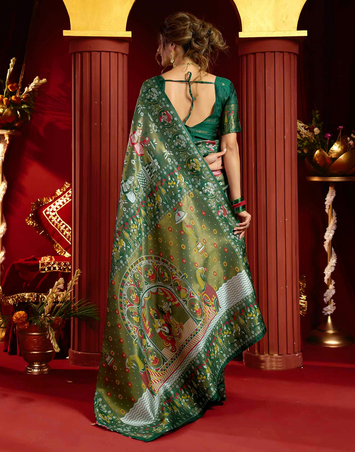 Green Silk Woven Kalamkari Saree