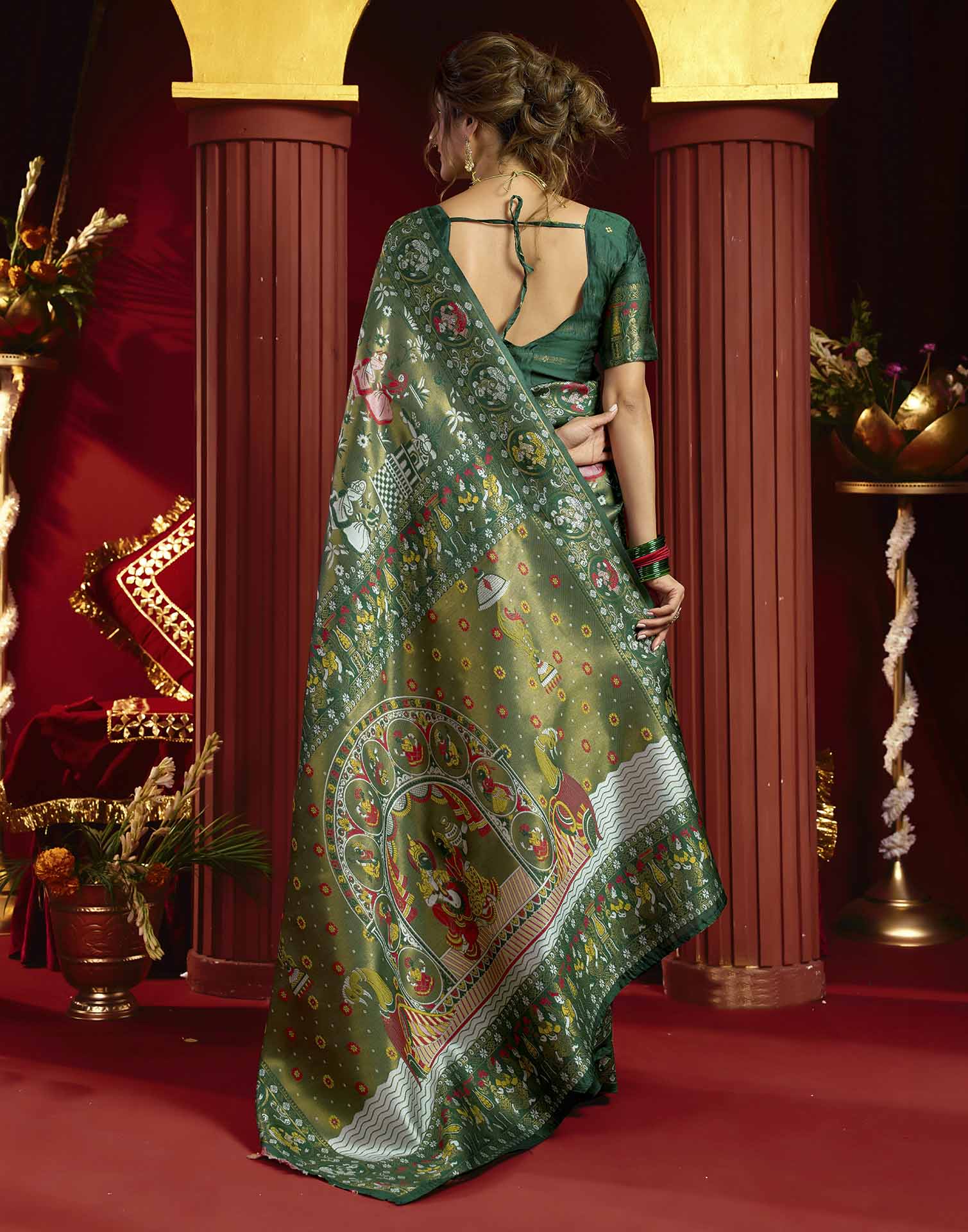 Green Silk Woven Kalamkari Saree