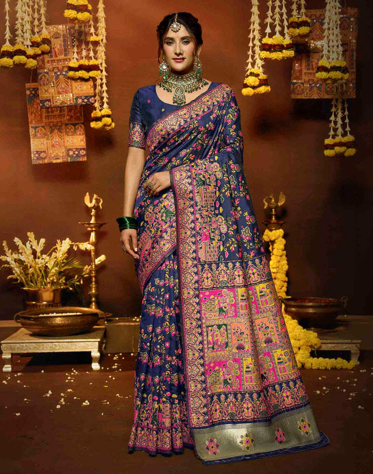Navy Blue Silk Woven Banarasi Saree