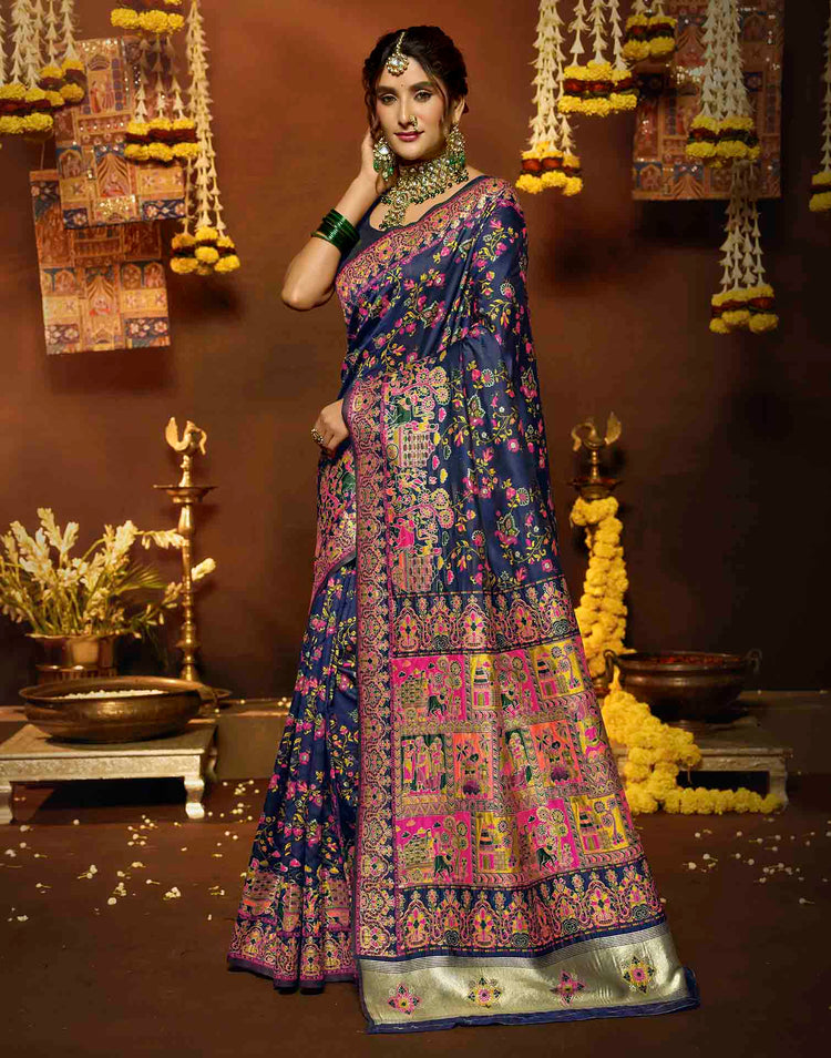 Navy Blue Silk Woven Banarasi Saree