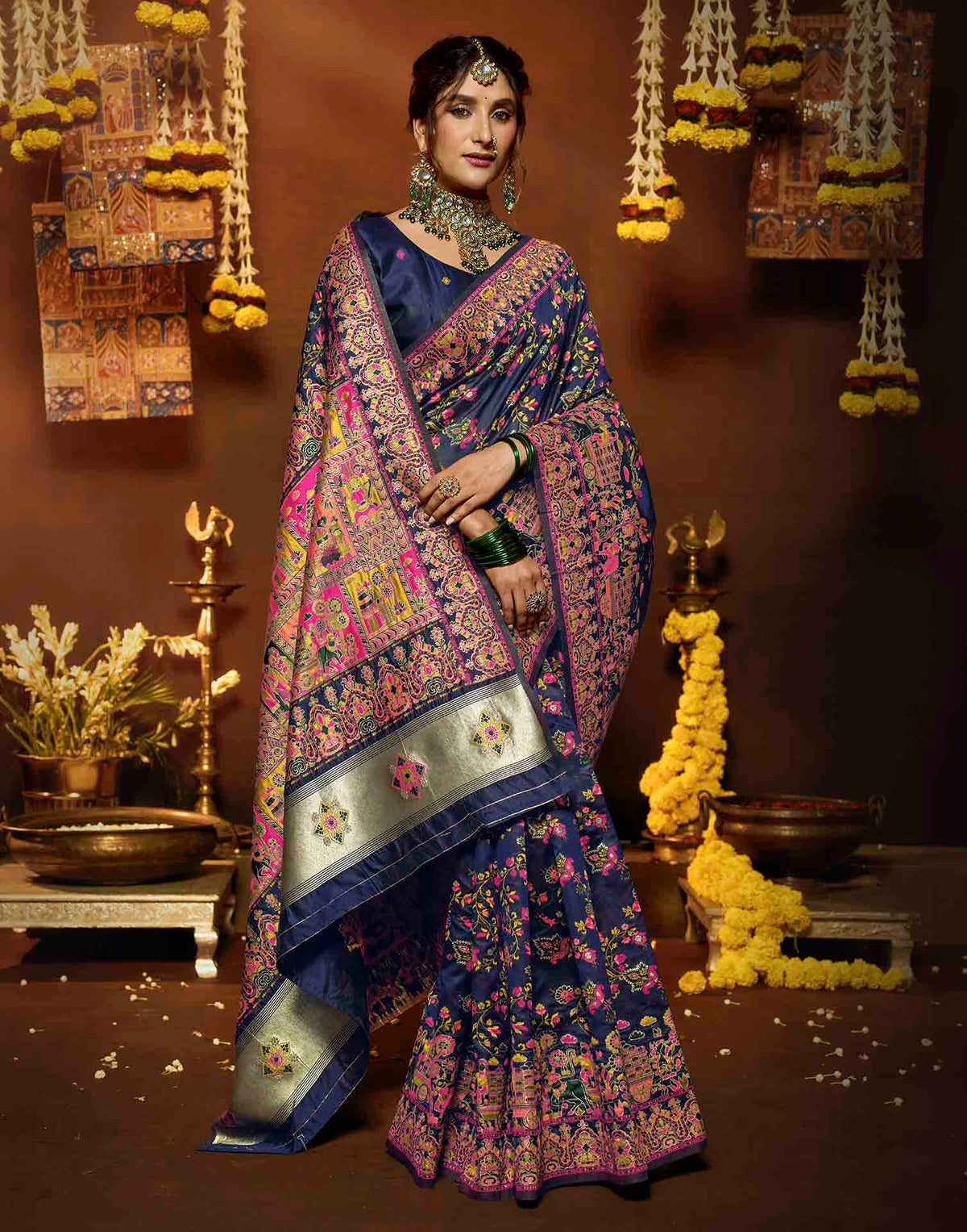 Navy Blue Silk Woven Banarasi Saree