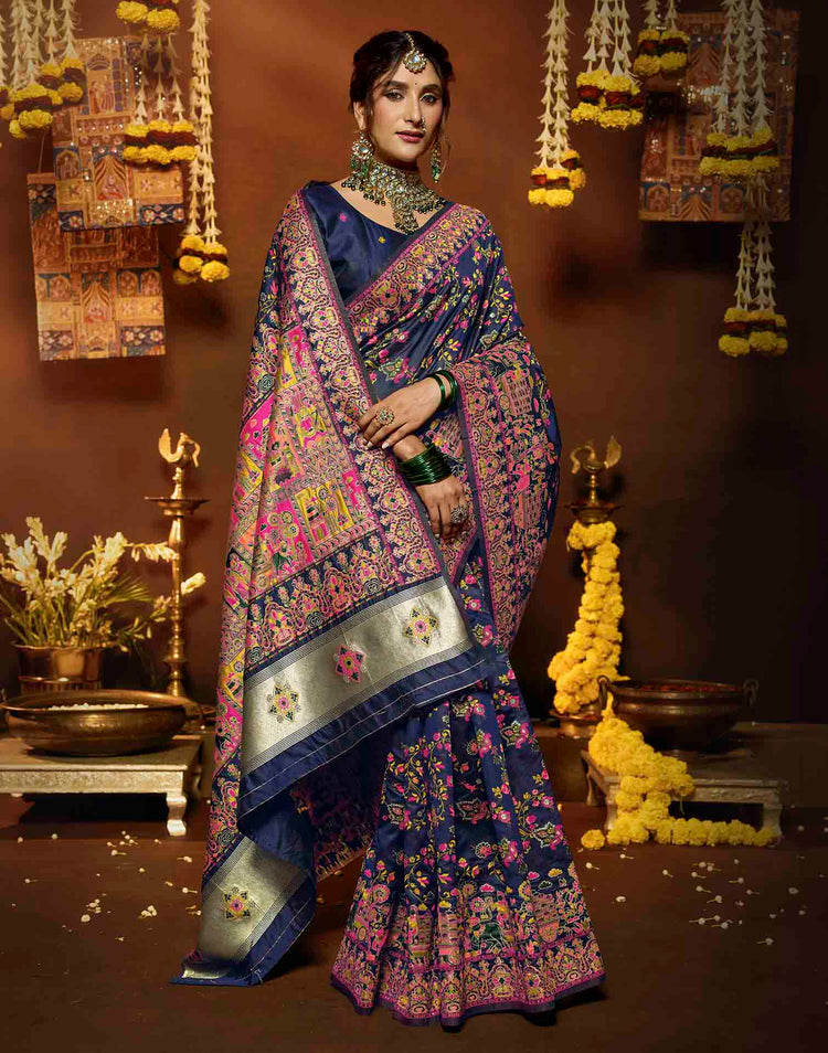 Navy Blue Silk Woven Banarasi Saree