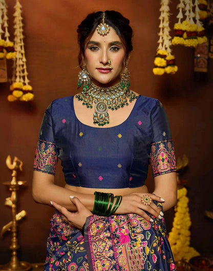 Navy Blue Silk Woven Banarasi Saree